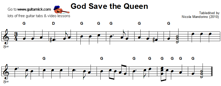 God Save The Queen: easy guitar sheet music