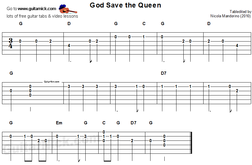 God Save The Queen: easy guitar tablature