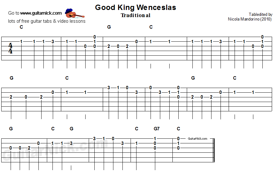 Good King Wenceslas: easy guitar tablature