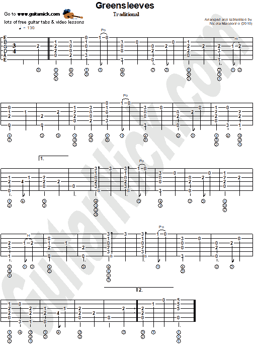 Greensleeves | Fingerstyle Guitar Tab | PDF