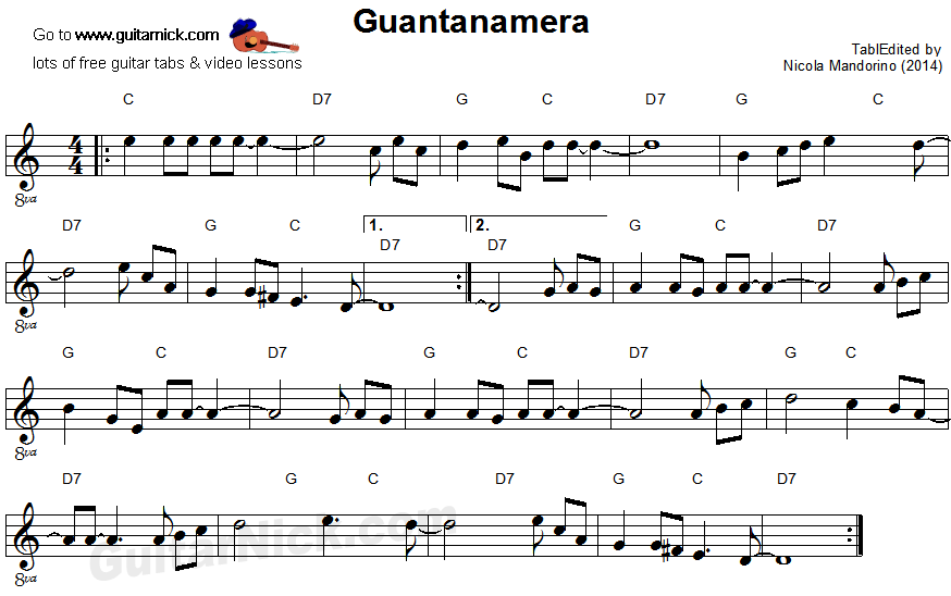 Guantanamera: easy guitar sheet music