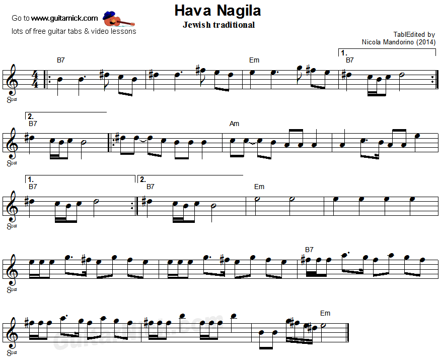 Hava Nagila - flatpicking guitar sheet music