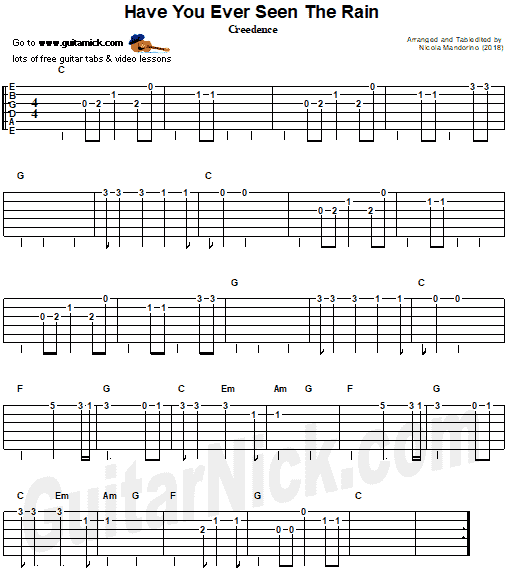 HAVE YOU EVER SEEN THE RAIN - easy guitar tab