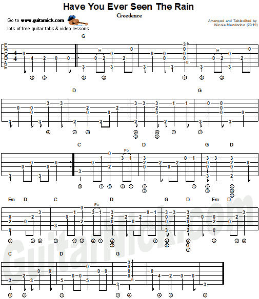HAVE YOU EVER SEEN THE RAIN - fingerstyle guitar tab