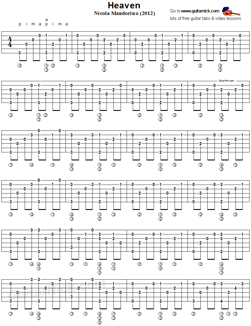 Heaven - fingerstyle guitar tablature 1