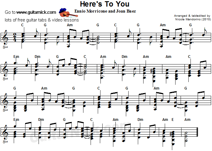 Here's To You - flatpicking guitar sheet music