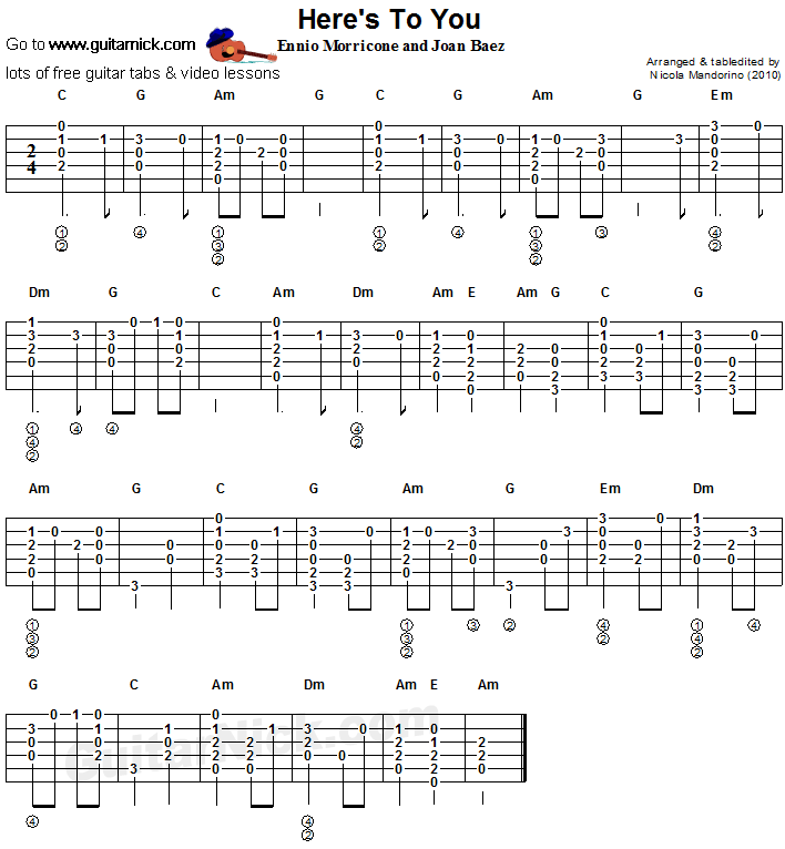 Here's To You - flatpicking guitar tab