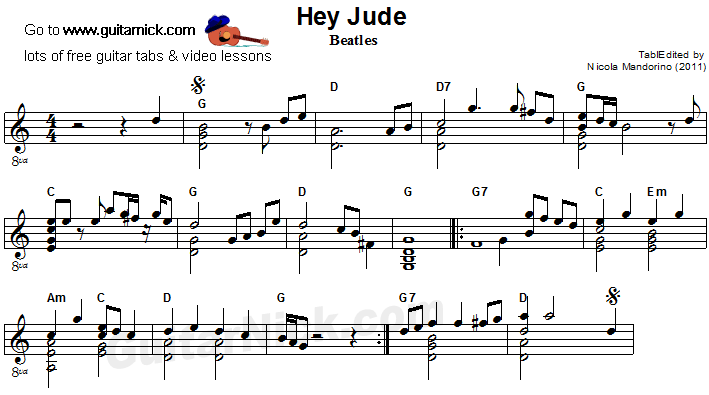 Hey Jude - flatpicking guitar sheet music