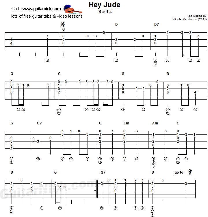 Hey Jude - flatpicking guitar tab
