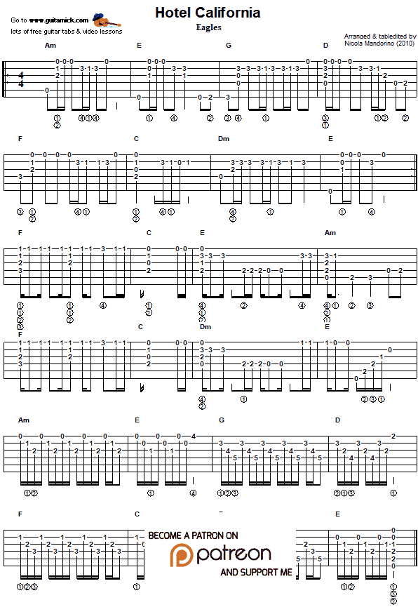 Hotel california guitar chord