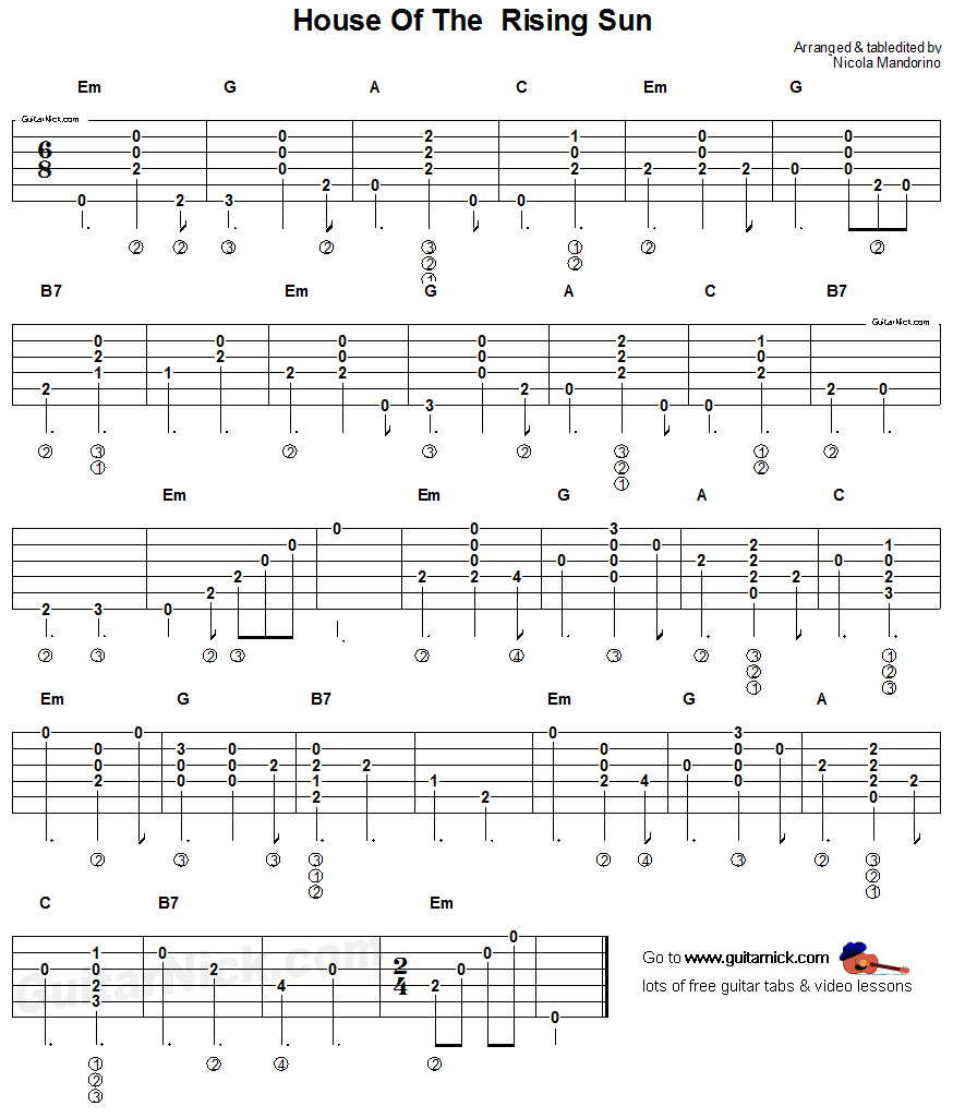 House Of The Rising Sun: flatpicking guitar tablature