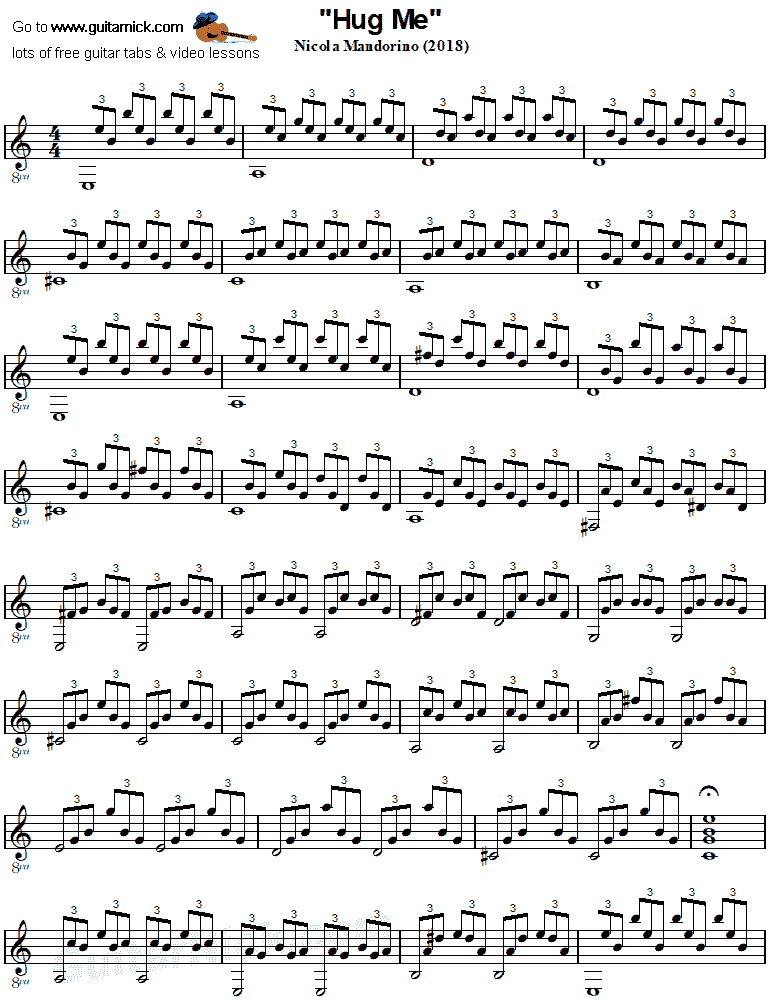 Hug Me by Nicola Mandorino - fingerstyle guitar sheet 1
