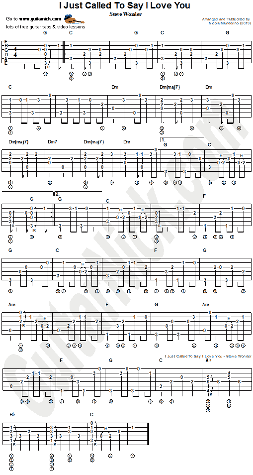 I JUST CALLED TO SAY I LOVE YOU - fingerstyle guitar tab