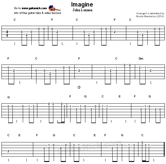 IMAGINE by John Lennon: Easy Guitar - GuitarNick.com