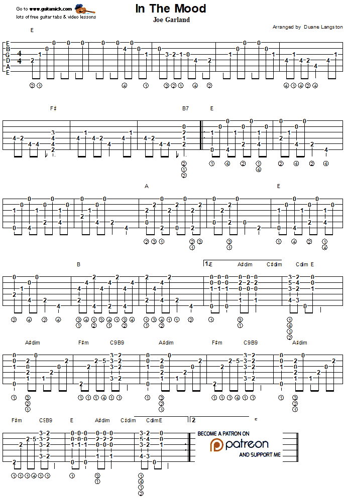 In The Mood - Fingerstyle Guitar Tab