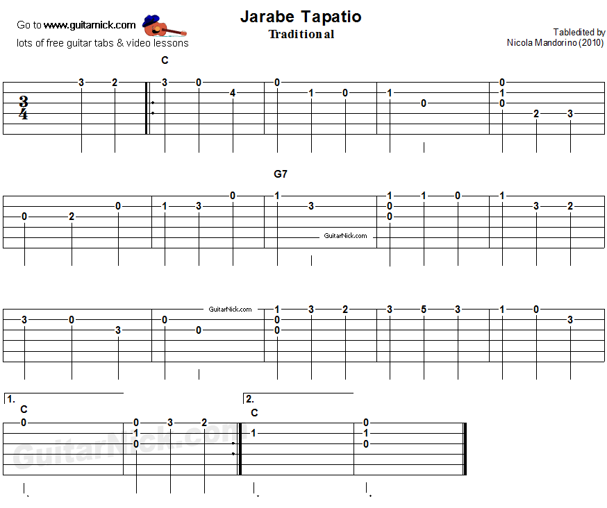 Jarabe Tapatio - easy guitar tablature