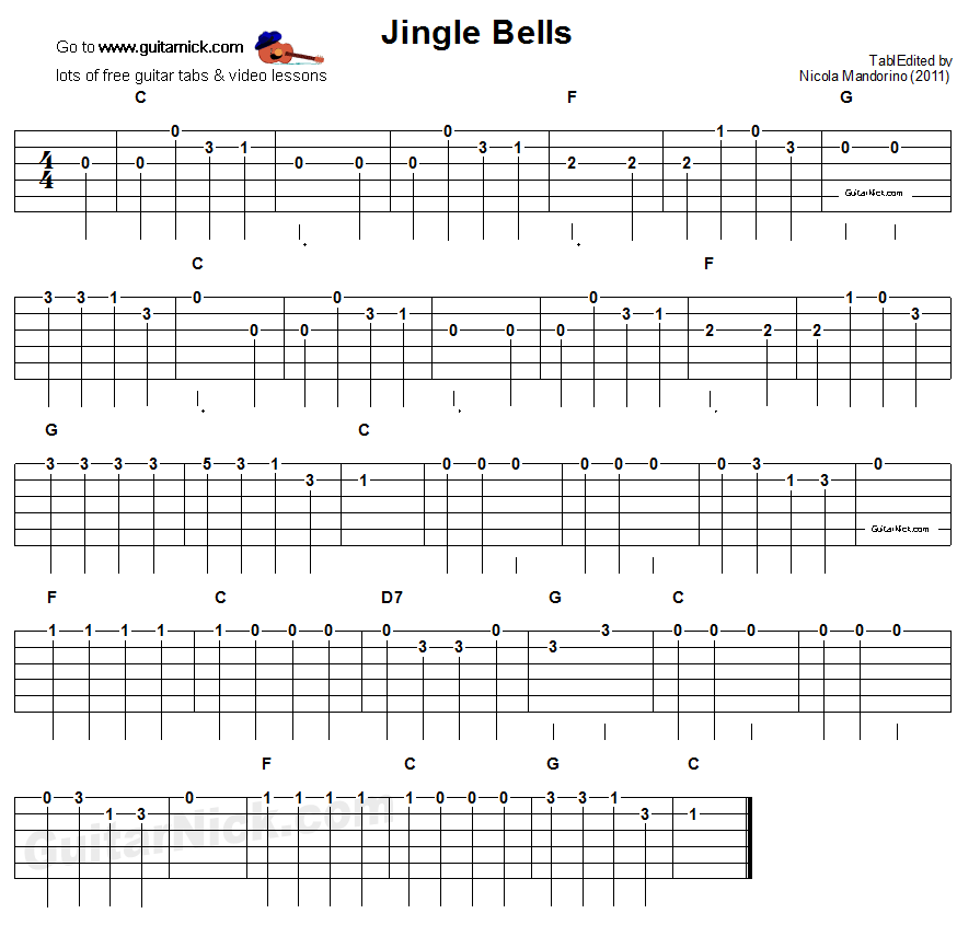 Jingle Bells - full guitar tablature