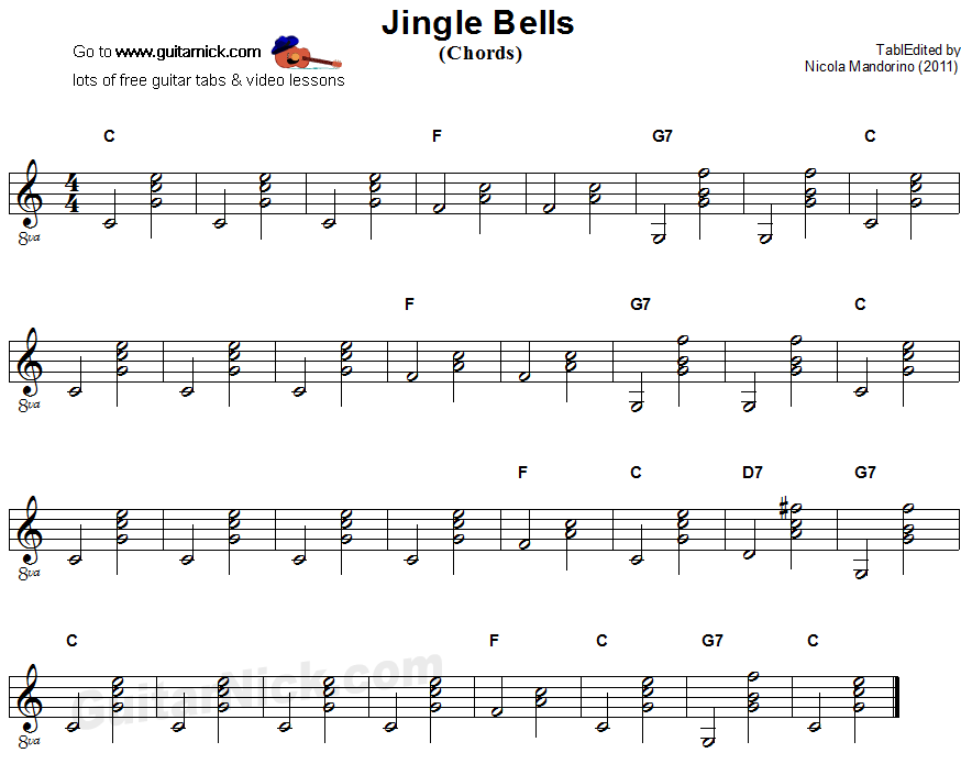 Jingle Bells - guitar chords sheet music