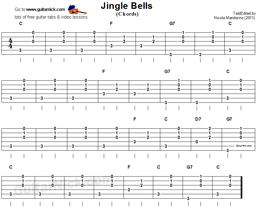 Jingle Bells - guitar chords tablature