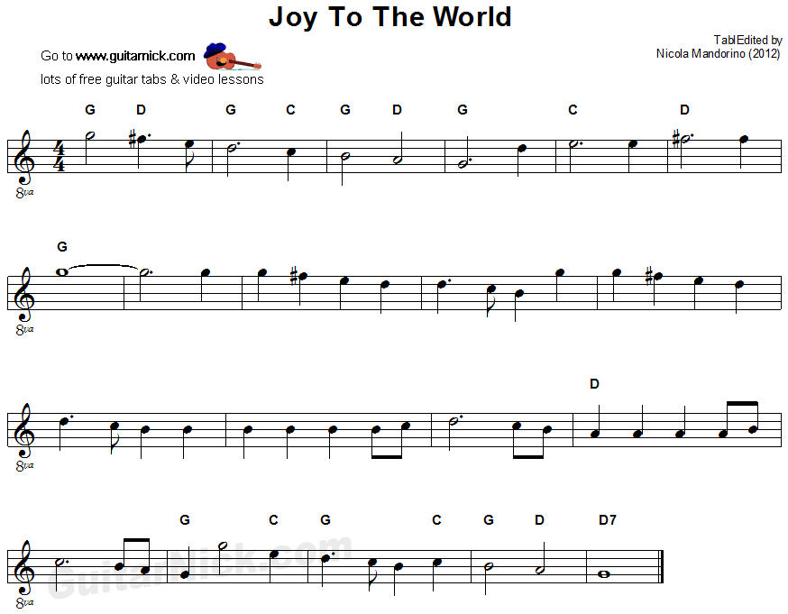 Joy To The Worls - easy guitar sheet music