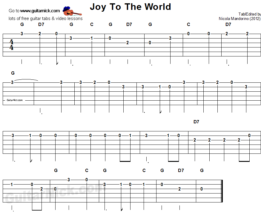 Joy To The Worls - easy guitar tablature