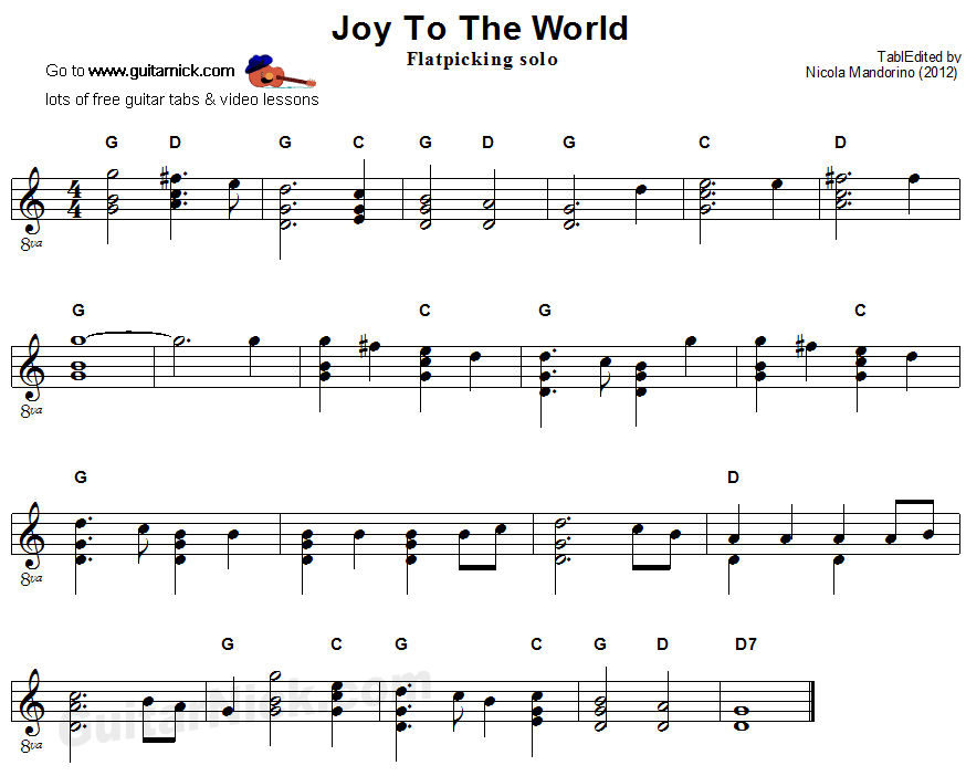 Joy To The World - flatpicking guitar sheet music