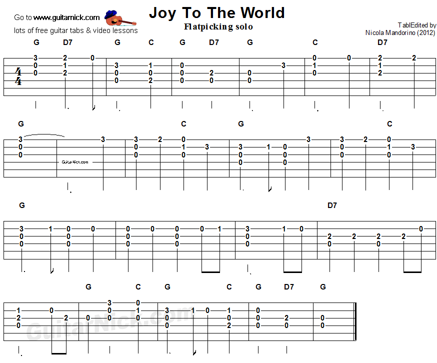 Joy To The World - flatpicking guitar tablature