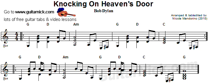 Knocking On Heaven's Door - flatpicking guitar sheet music