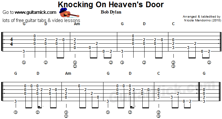 Knocking On Heaven's Door - flatpicking guitar tab