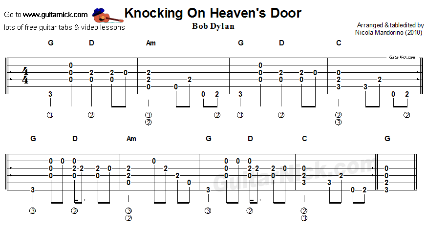 Knocking on Heaven's Door, Bob Dylan - easy acoustic guitar tab