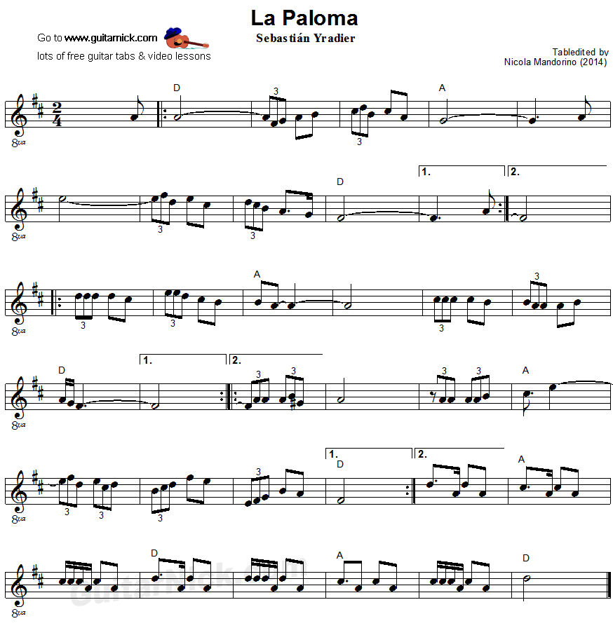 La Paloma - easy guitar sheet music