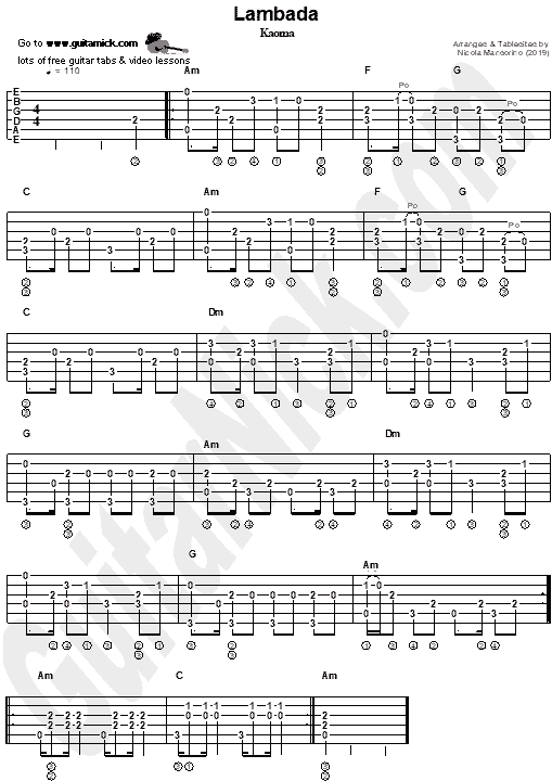 Lambada - Kaoma - fingerstyle guitar tab PDF