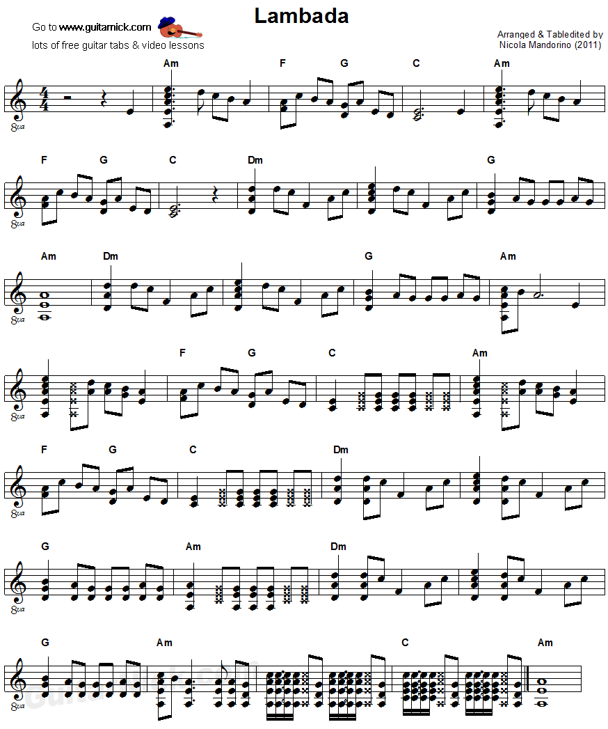 Lambada - flatpicking guitar sheet music