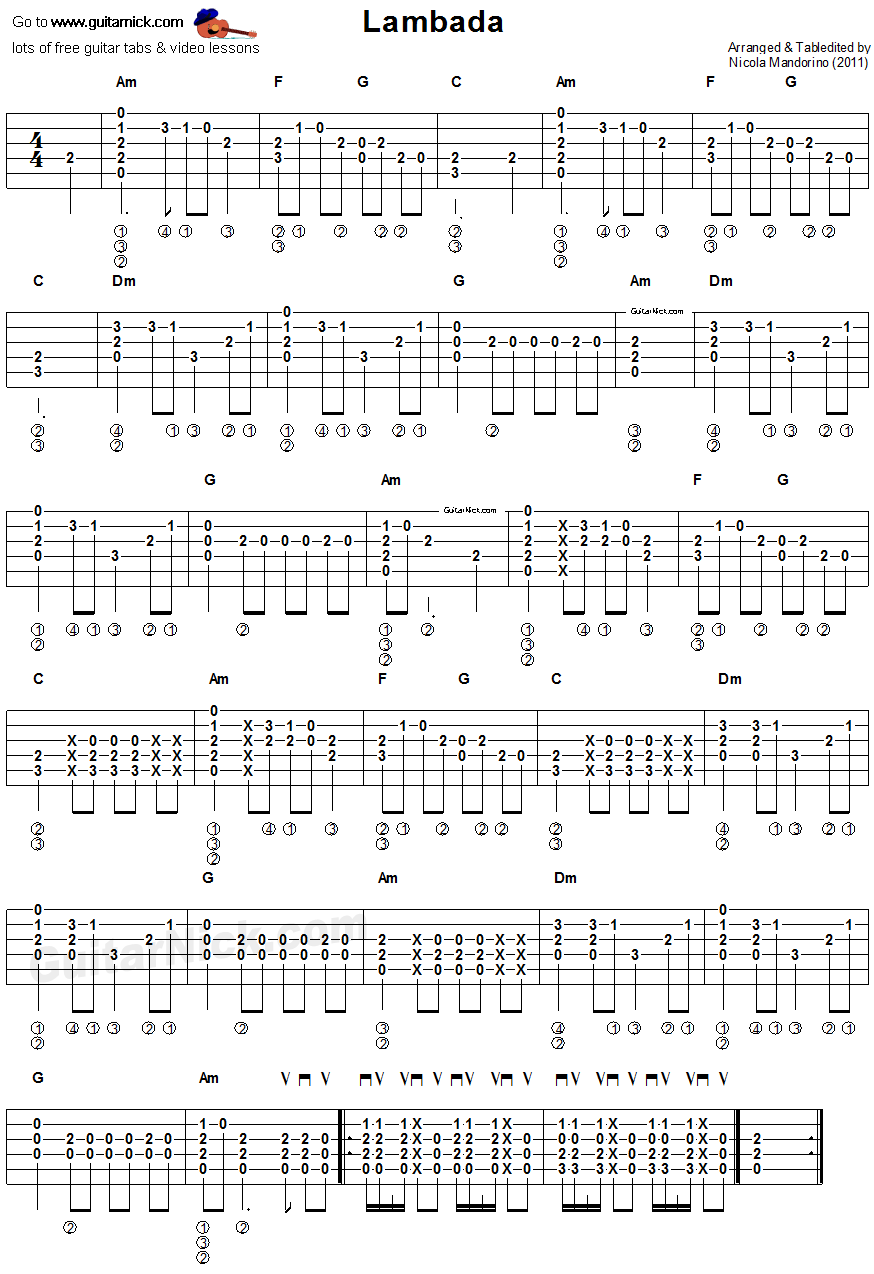 Lambada - flatpicking guitar tablature