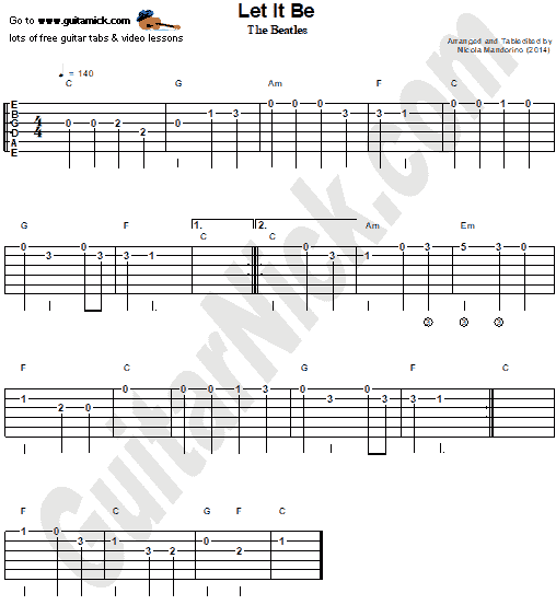 Let It Be - easy guitar tablature