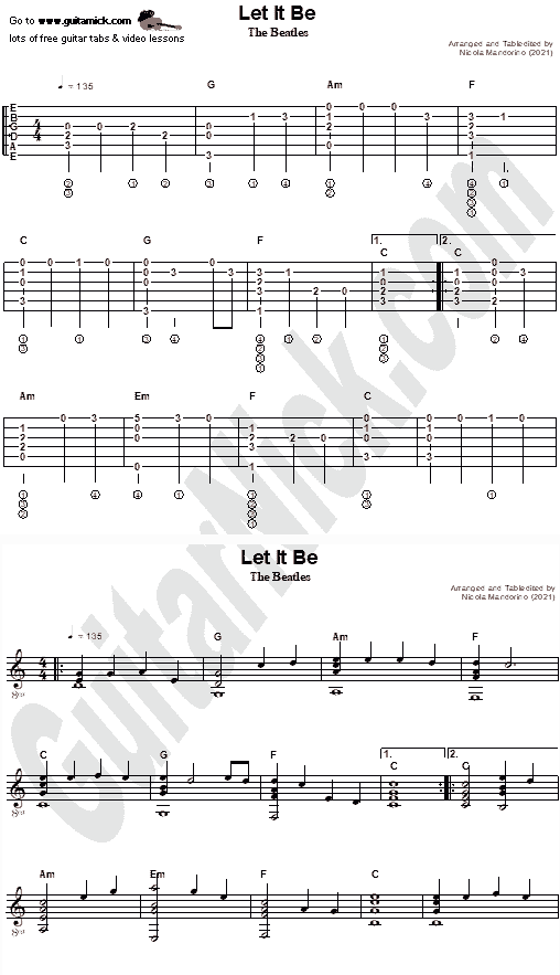 Let It Be: fingerstyle guitar tab