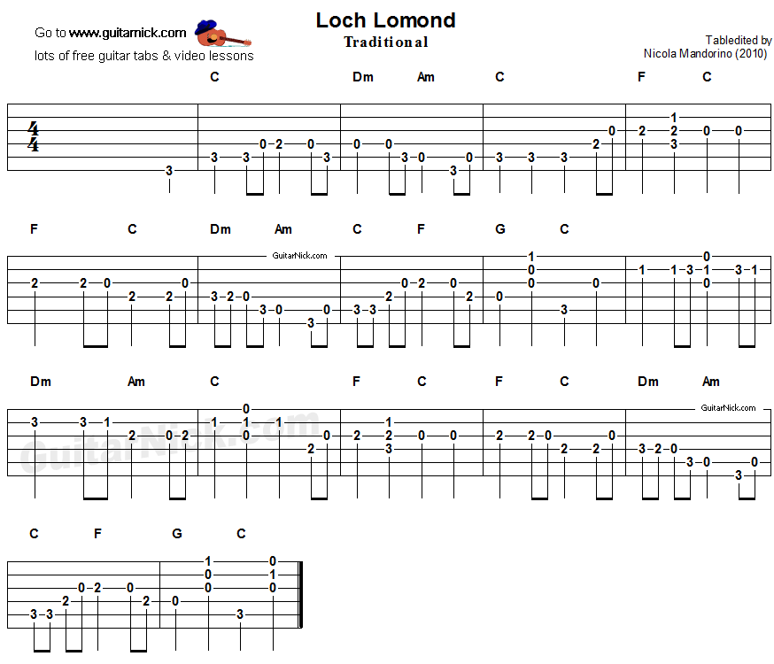 Loch Lomond - easy guitar tablature