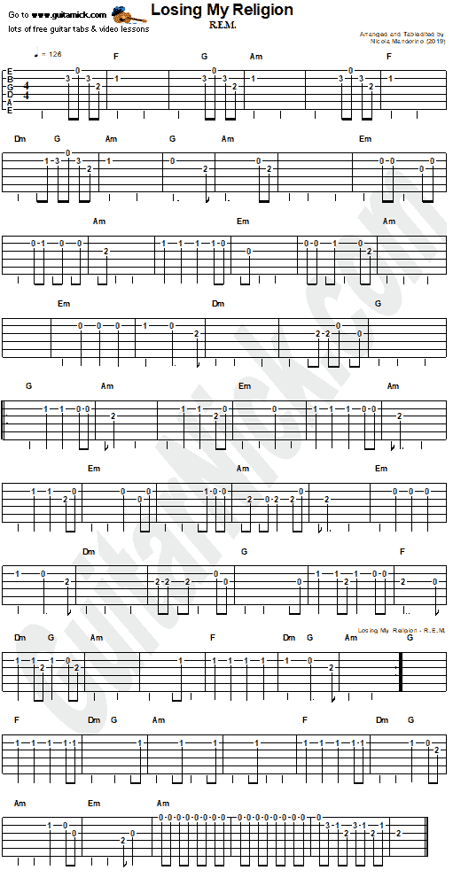 Losing My Religion (R.E.M.) - easy guitar tab chords - PDF