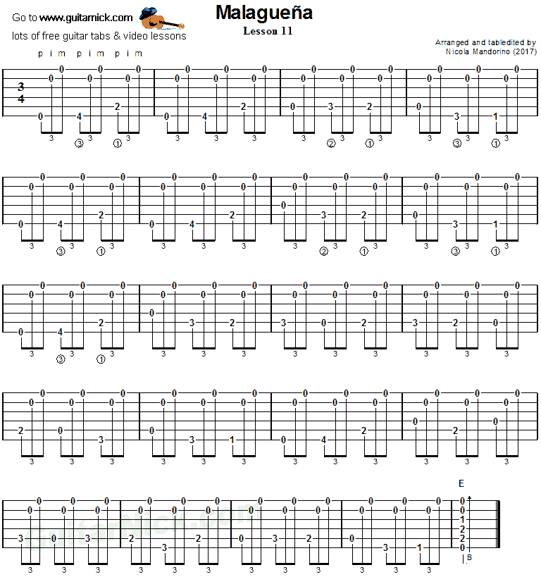 Malaguena: guitar tab 11
