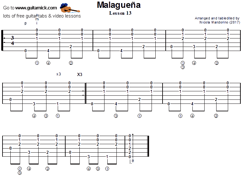 Malaguena: guitar tab 13