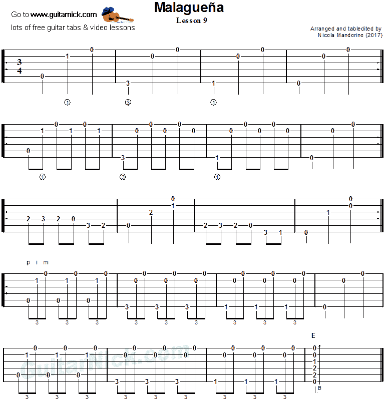 Malaguena: guitar tab 9