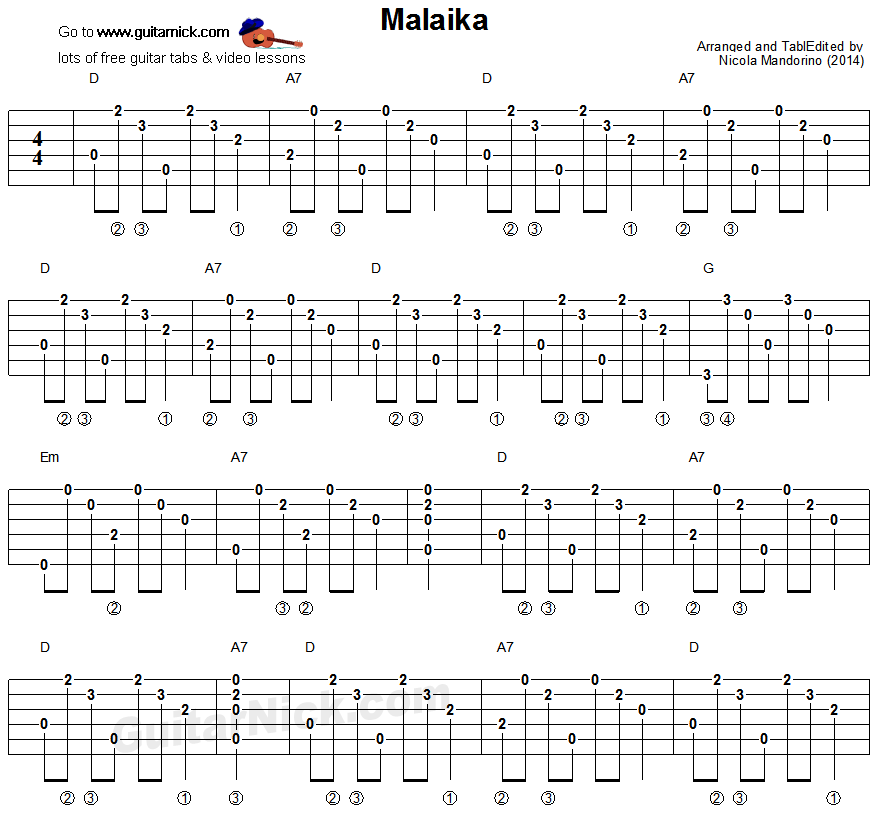 Malaika - guitar chords tablature 1