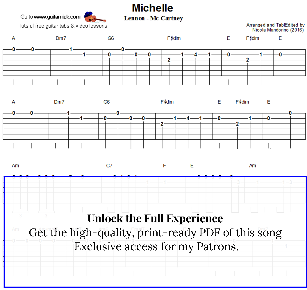 Michelle, Beatles - easy guitar tablature