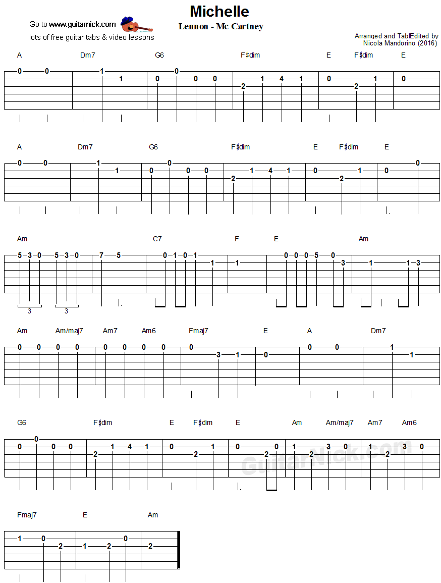Michelle, Beatles - easy guitar tablature