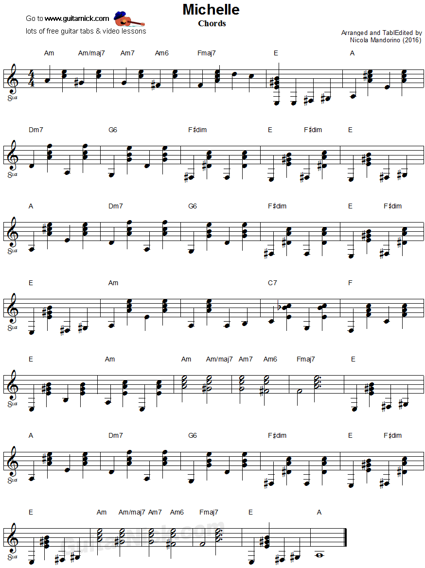 Michelle, Beatles - guitar chords sheet music