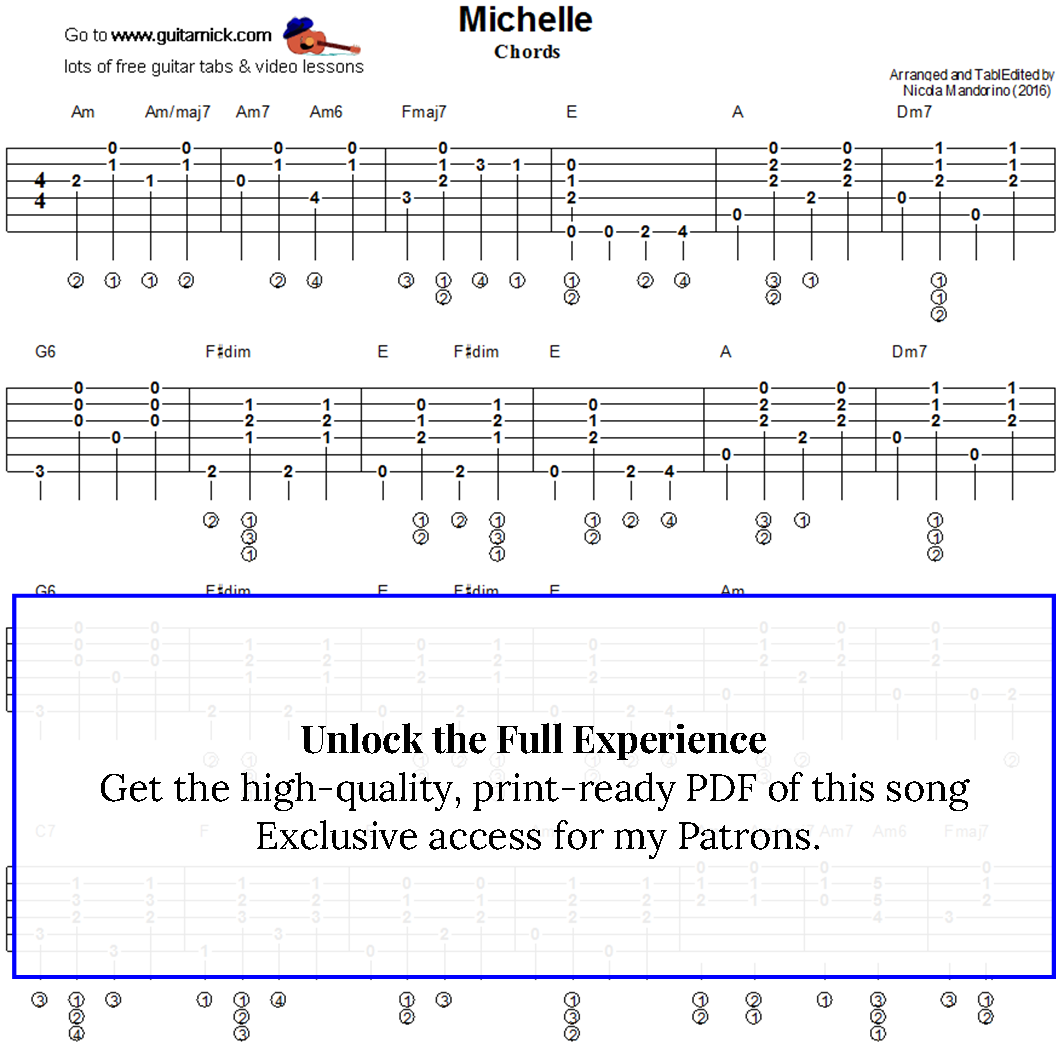 Michelle, Beatles - guitar chords tablature