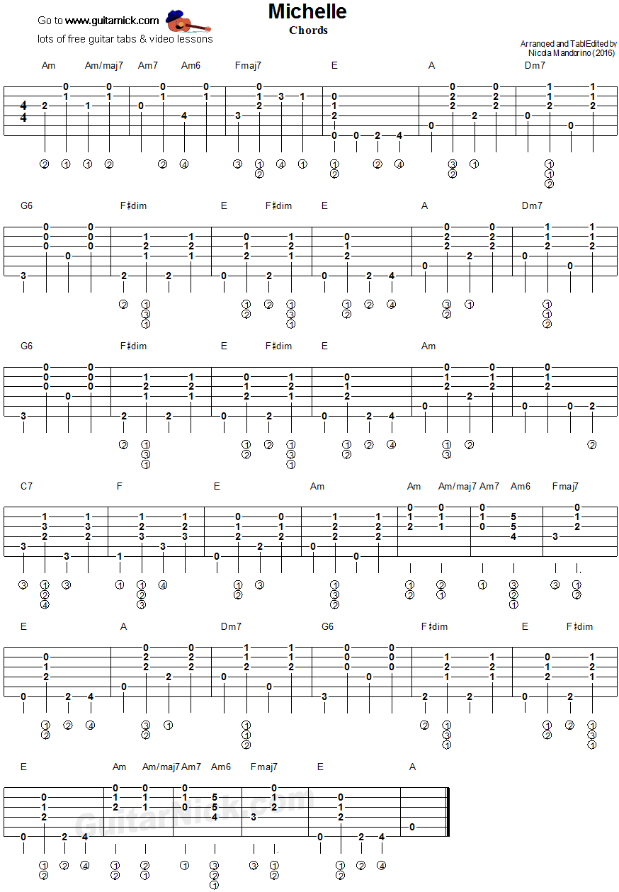 Michelle, Beatles - guitar chords tablature