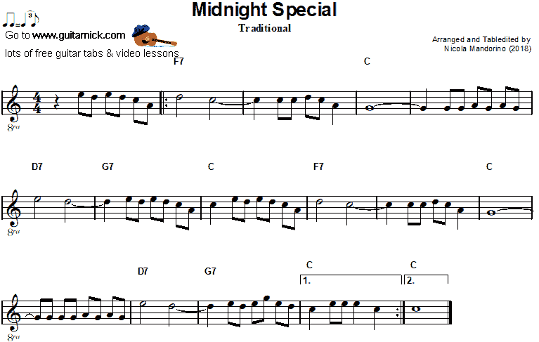 Midnight Special- easy guitar sheet music