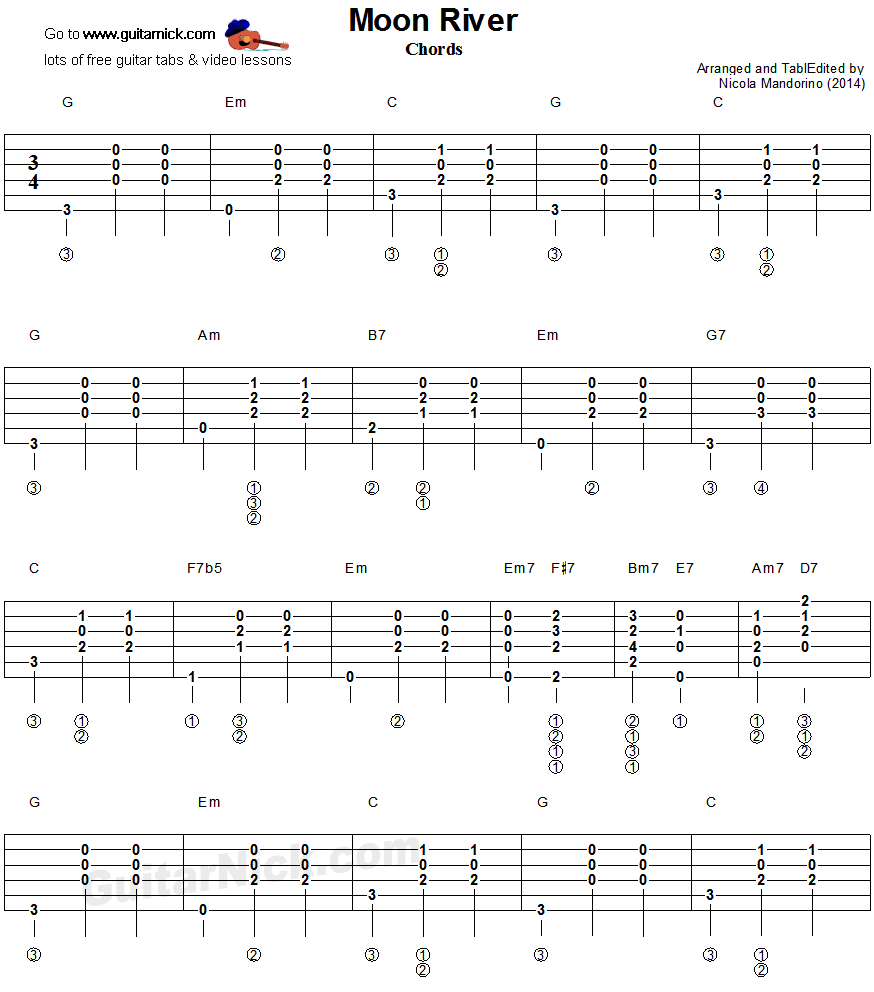 Moon River - guitar chords tablature 1