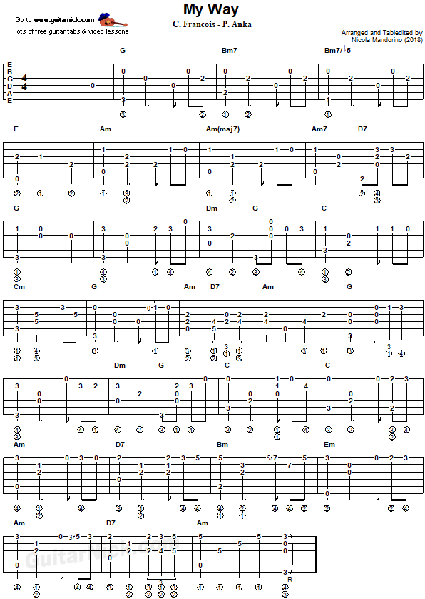 My Way - fingerstyle guitar tab